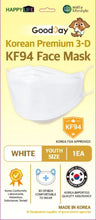 Load image into Gallery viewer, Good Day - Happy Life Premium KF94 Face Mask - Youth / White / 10 Count - Individually Packaged