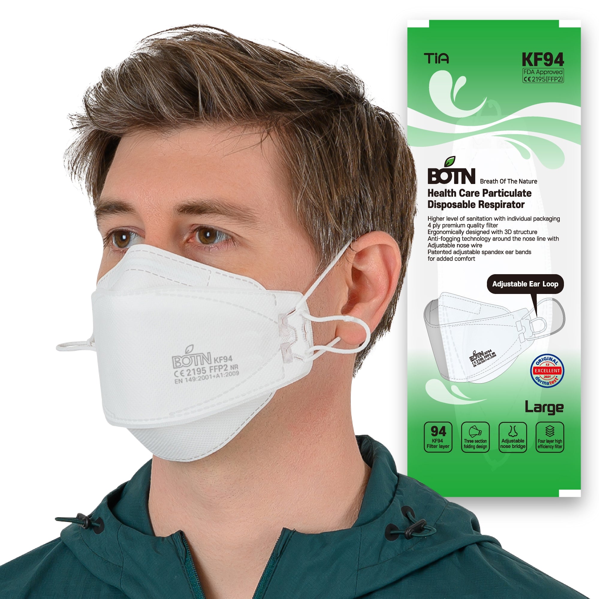 BOTN KF94 Adjustable Face Masks - Black (10 Count) | Ultimate Protection & Comfort