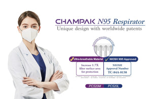 Champak Flat Fold PC520M & PC520L adjustable NIOSH N95 Masks M,L - Pack of 15