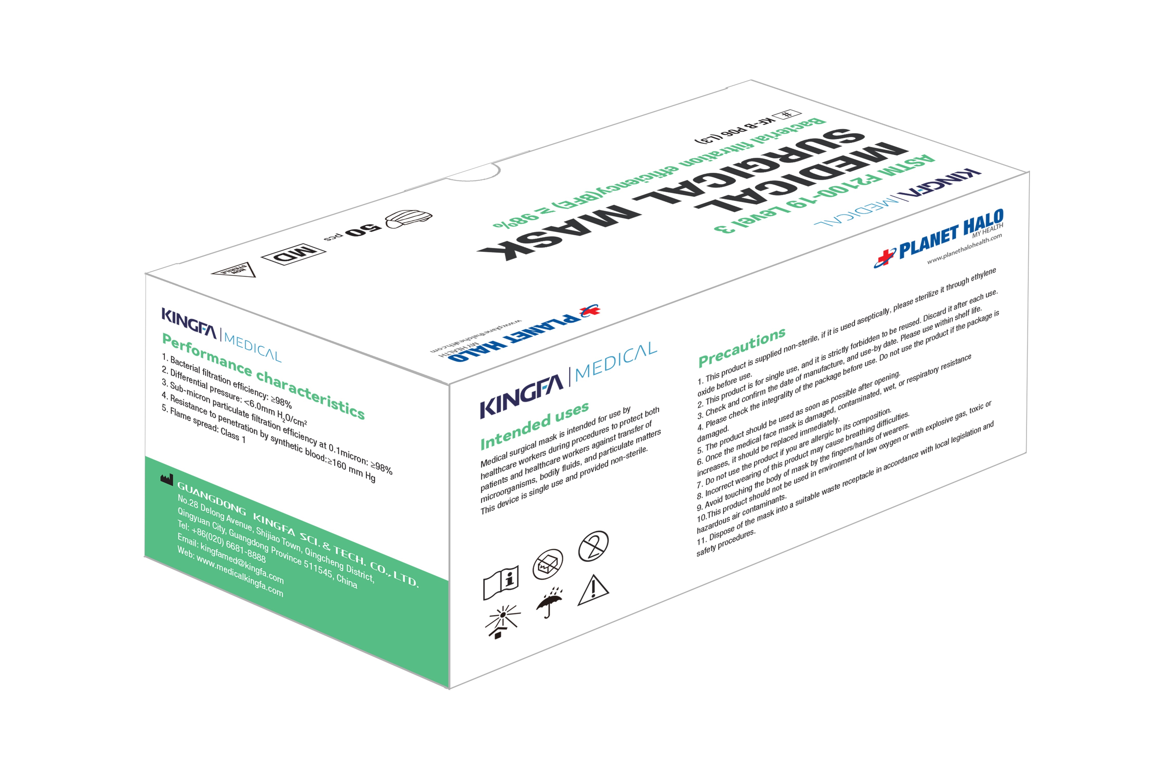 KingFa Black 3PLY Surgical Medical Grade Mask - ASTM Level 3 Disposable - 50ct / box