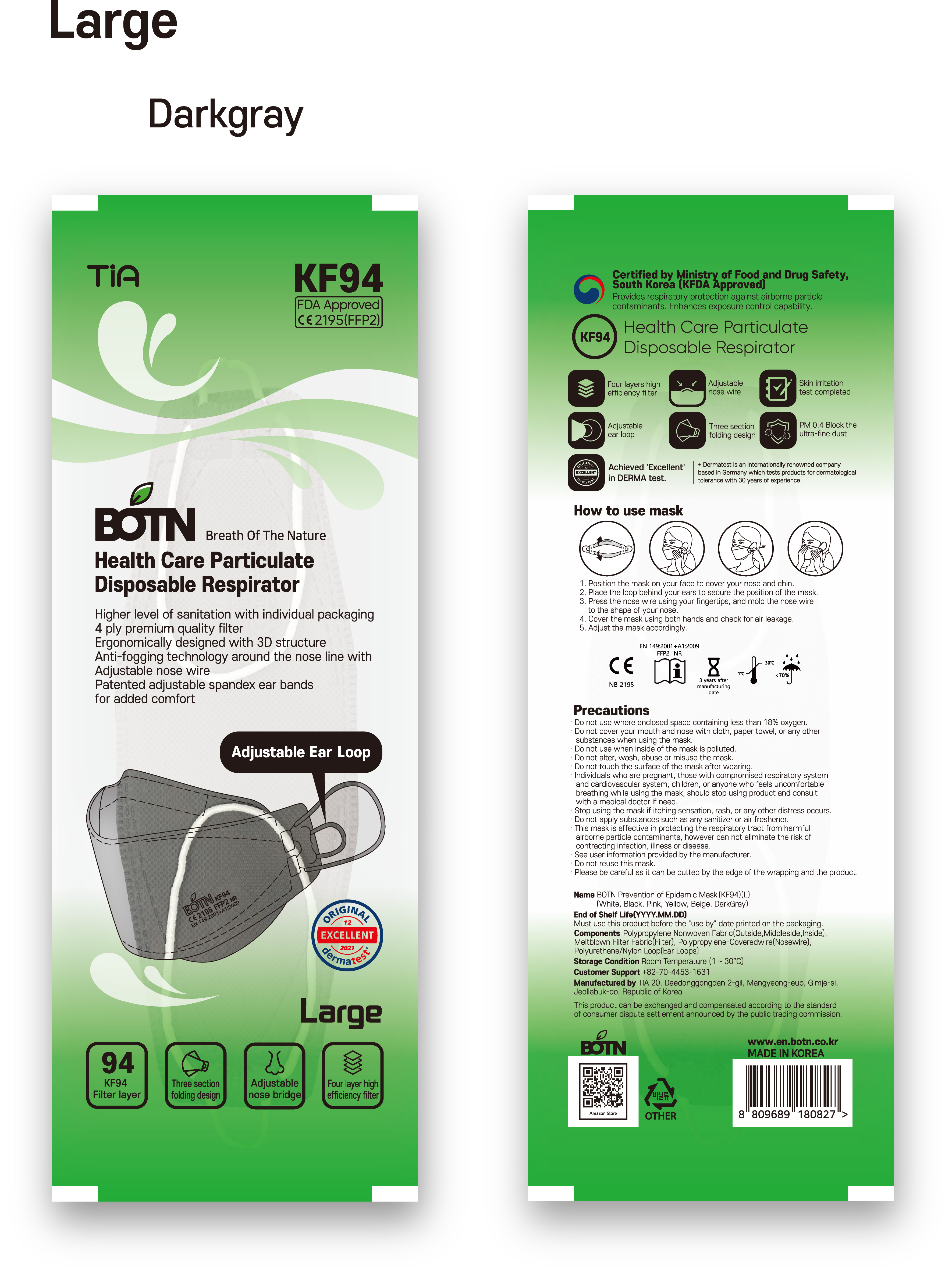 BOTN KF94 Adjustable Gray Face Masks - 10 Count | Advanced Filtration & All-Day Comfort