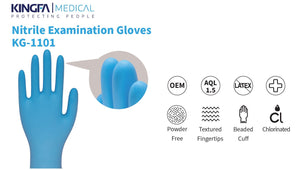 KingFa Nitrile Examination Gloves KG1101 (FDA 510K) (XS/S/M/L/XL) Blue