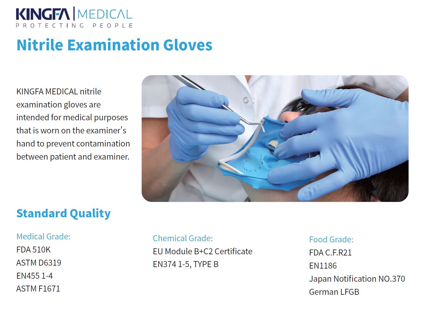 KingFa Nitrile Examination Gloves KG1101 (FDA 510K) (XS/S/M/L/XL) Blue