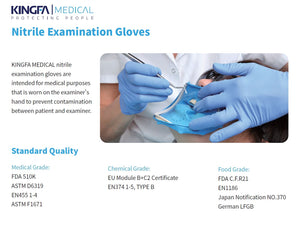 KingFa Nitrile Examination Gloves KG1101 (FDA 510K) (XS/S/M/L/XL) Blue