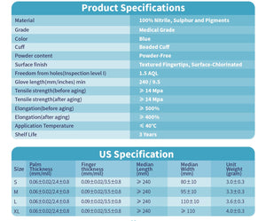 KingFa Nitrile Examination Gloves KG1101 (FDA 510K) (XS/S/M/L/XL) Blue