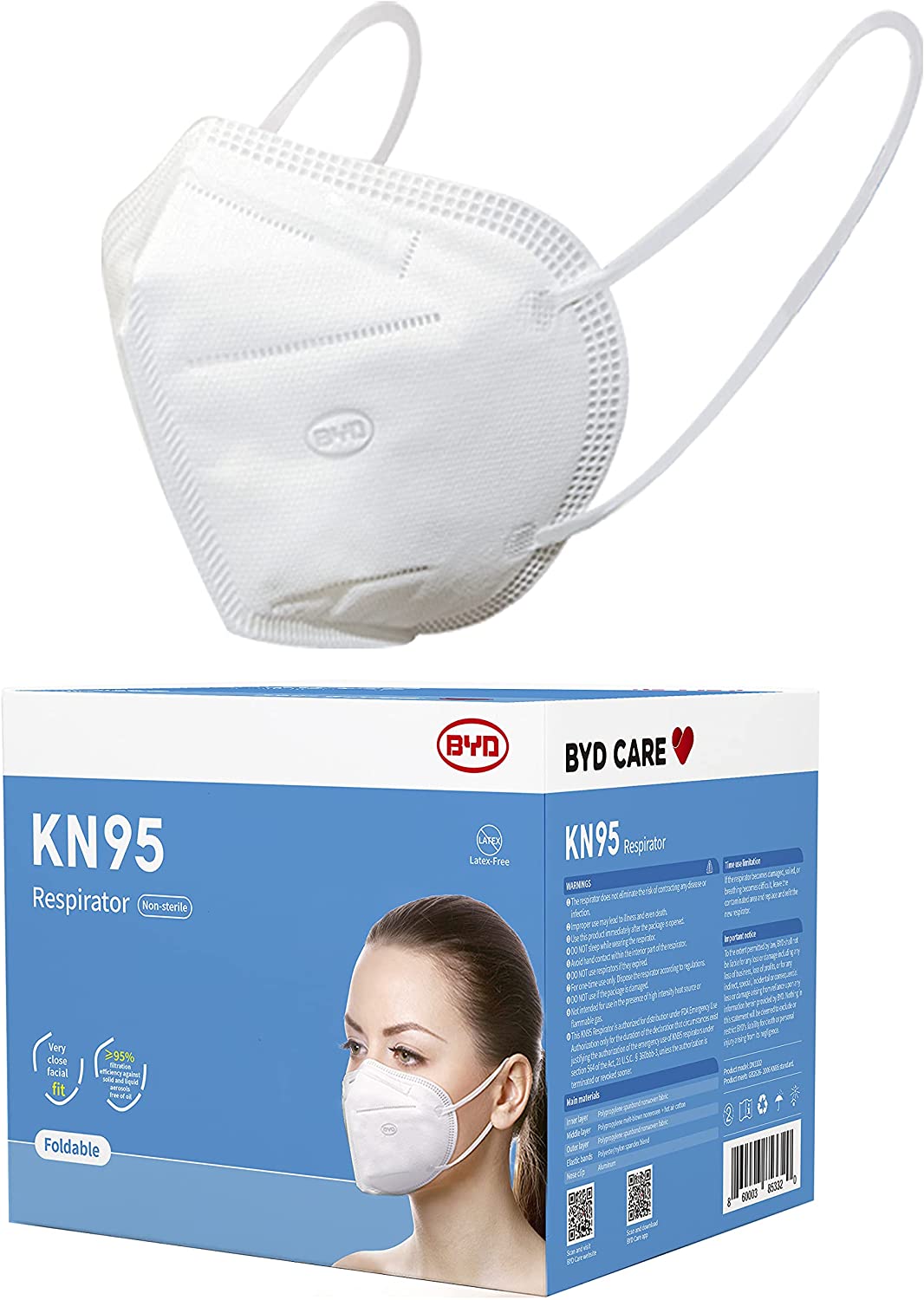 BYD KN95 Adults Earloop  - 50 Count / Box (Individual Wrapped by 2 pcs)