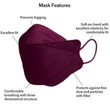 Load image into Gallery viewer, Cleanwell KF94 Face Mask - Adult / Adjustable / Burgundy- 10 Count
