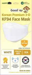 Good Day - Happy Life Premium KF94 Face Mask - Youth / White / 10 Count - Individually Packaged