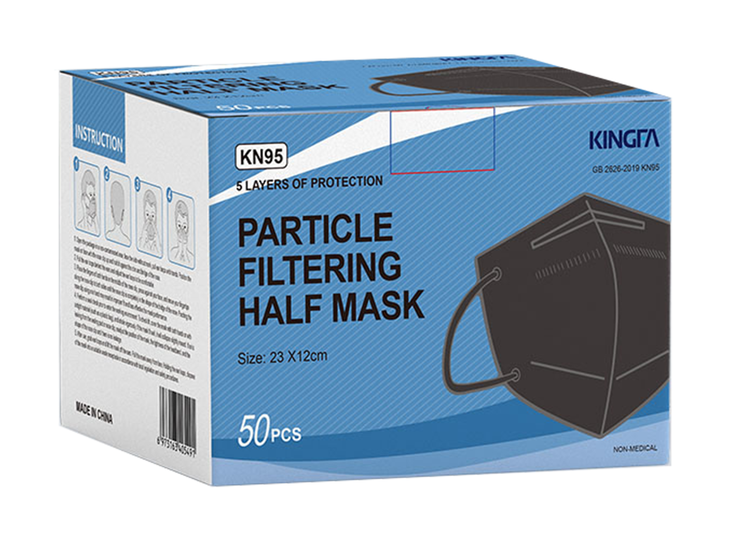 Kingfa KN95 Face Mask - Adult/Black - New Standard GB2626-2019